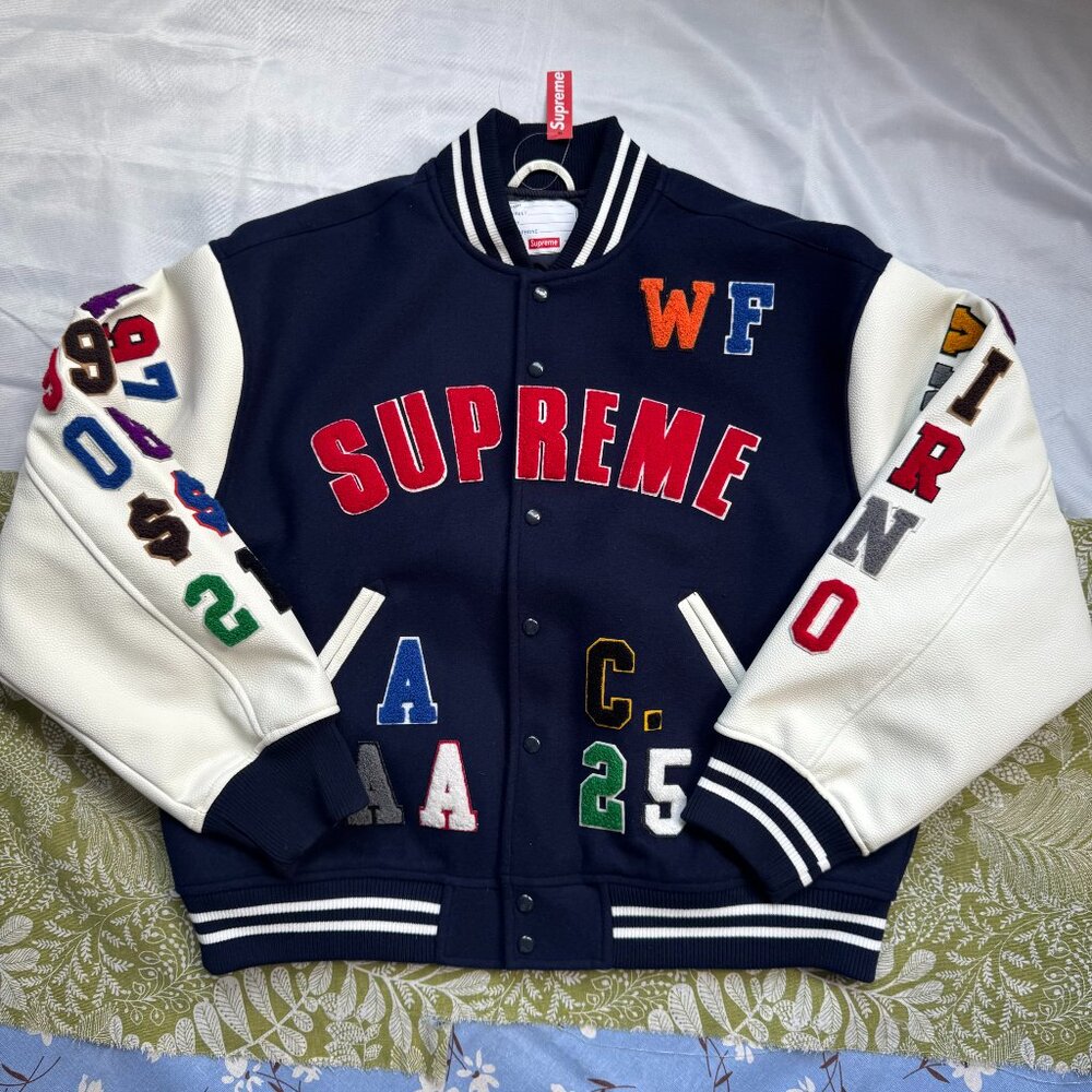 Supreme 25ss Praises Varsity Jacket Letter Baseball Jacket Navy Blue